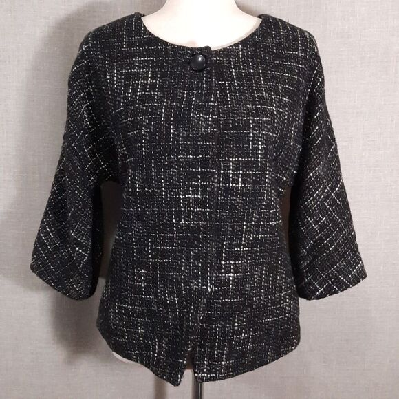 East 5th Jackets & Blazers - East 5th Women's Tweed Boucle Check Jacket Size Medium Black & White 100% Cotton